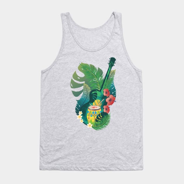 Retro guitar with drum and tropical leaves Tank Top by AnnArtshock